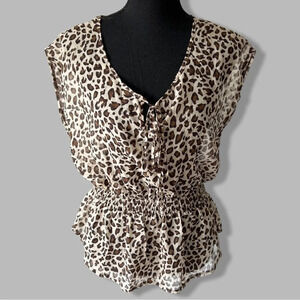 Flying Tomato Leopard Print Semi Sheer Elastic Waist Blouse